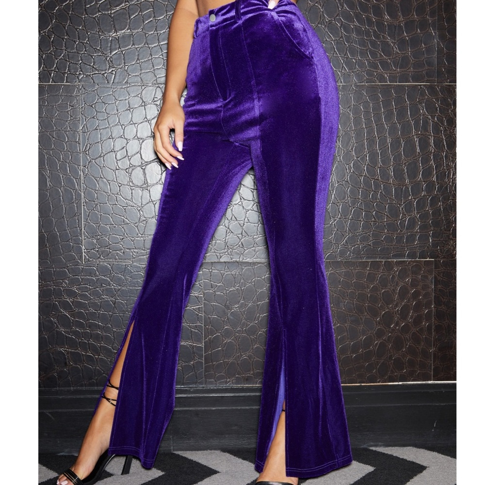 Shein Split Hem Velvet Flare Leg Pants